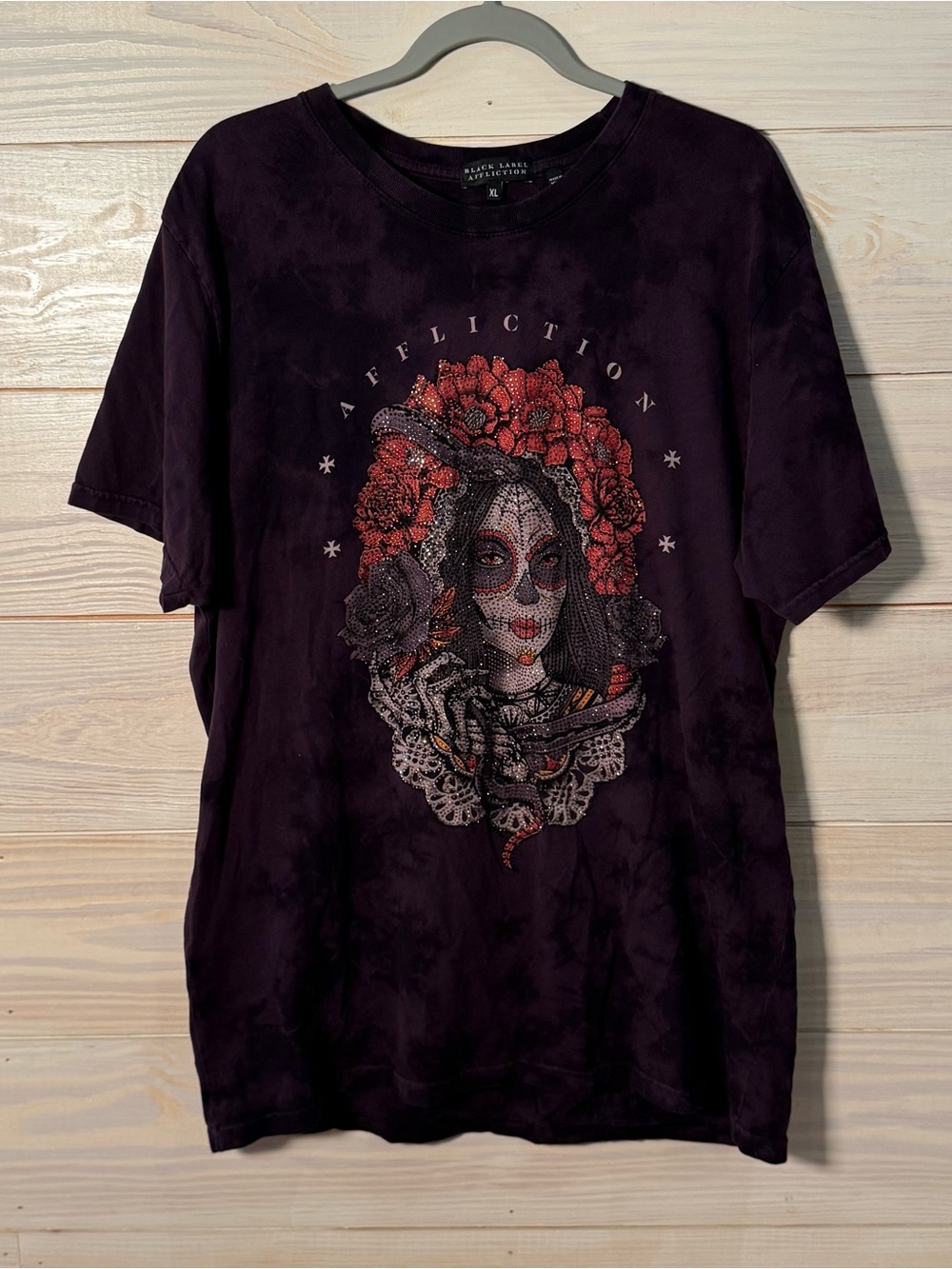 Mens Affliction Memento Mori T-Shirt XL Y2K Emo Grunge Rhinestones - Picture 5 of 13